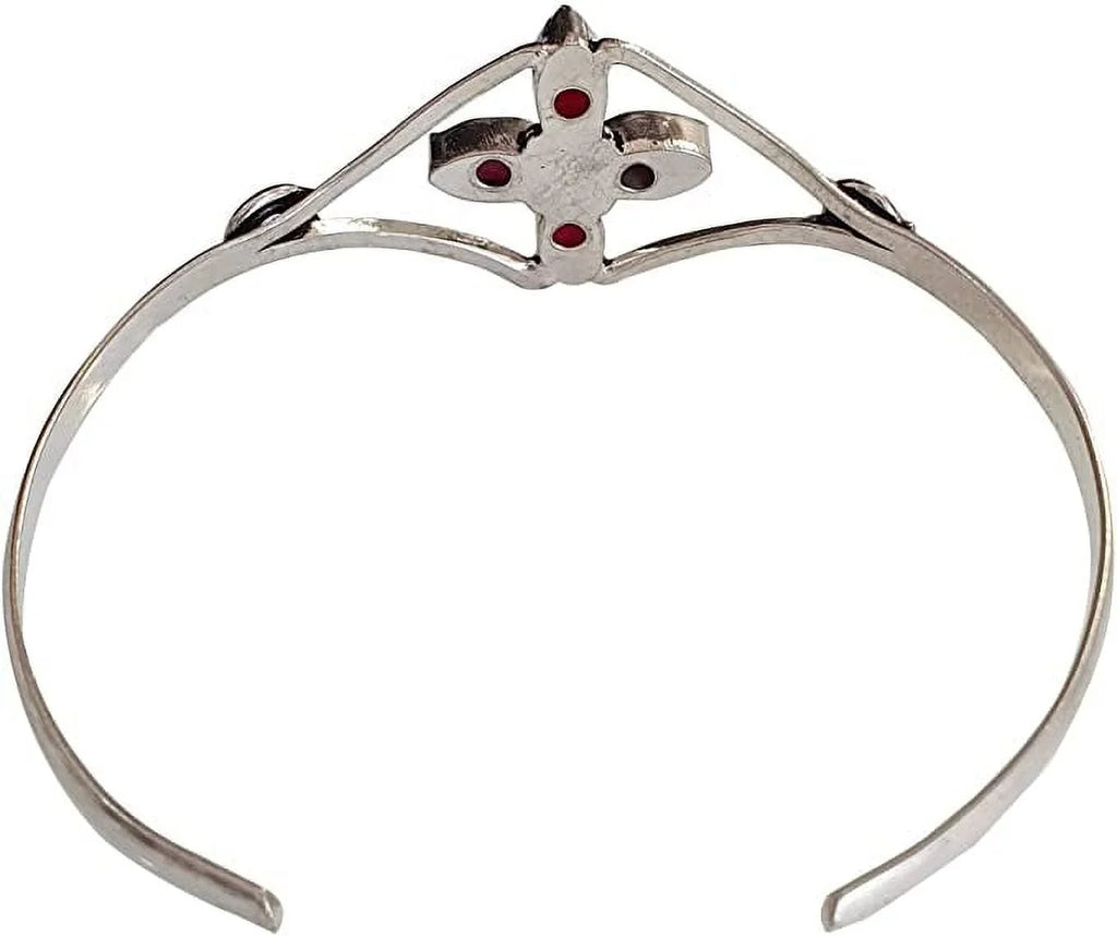 Modern Jewelry Plated Bracelet Red Women, Cuff Silver Designer Gemstone Natural Boho Fashion Tribal Ruby Handmade Bracelet, Bohemian for Party Design