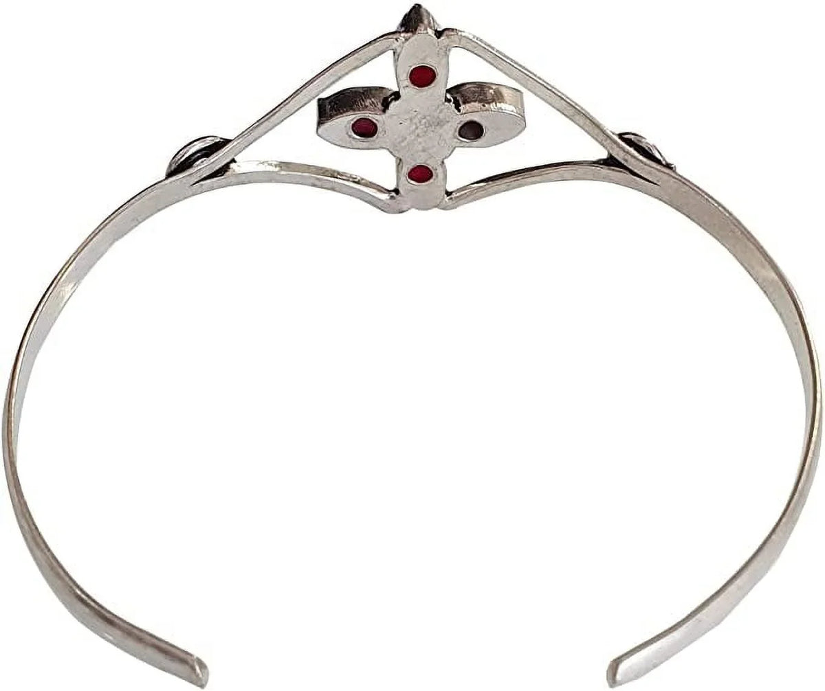 Modern Jewelry Plated Bracelet Red Women, Cuff Silver Designer Gemstone Natural Boho Fashion Tribal Ruby Handmade Bracelet, Bohemian for Party Design