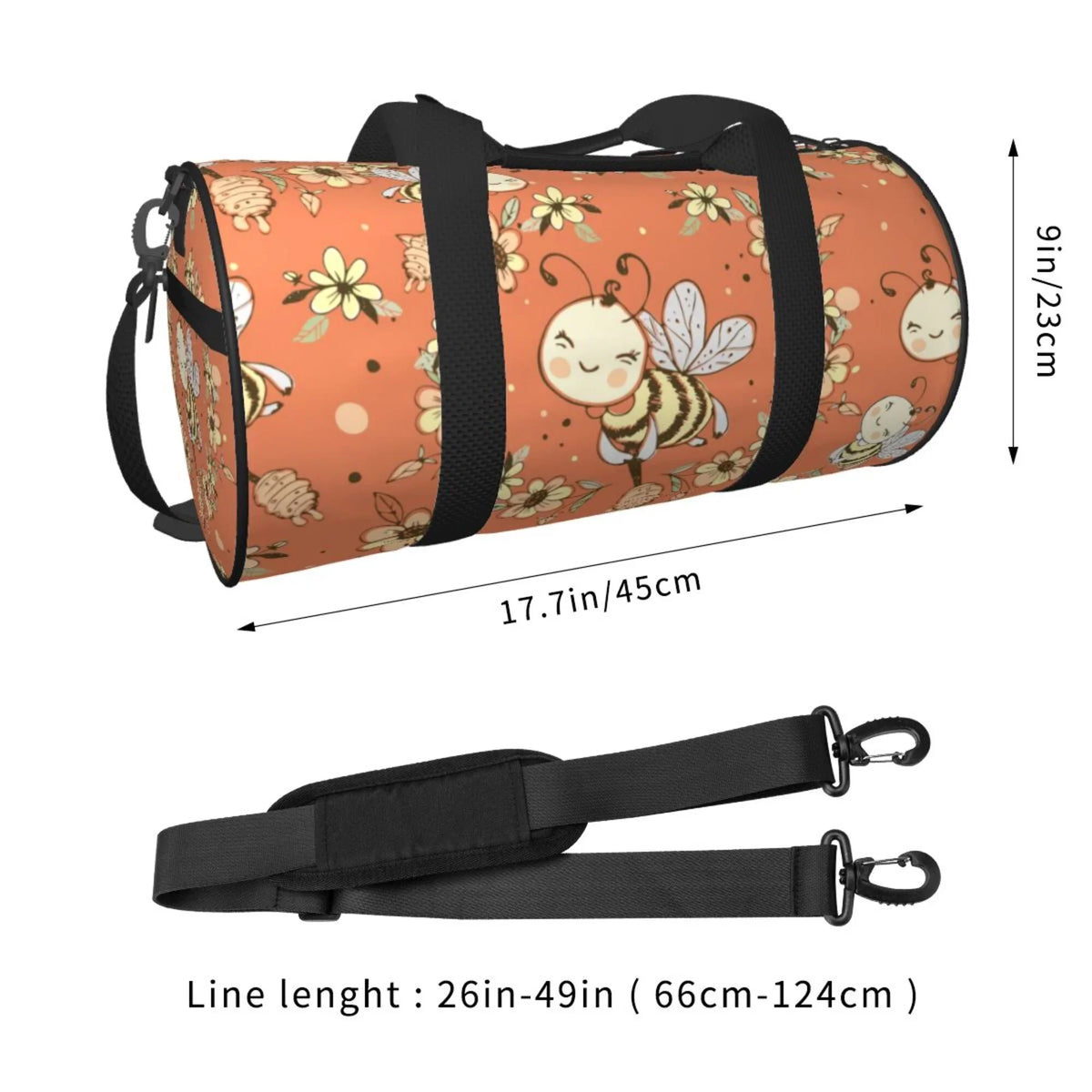 Cute Sports Duffle Honeybees Bag, Men Bag Tote Weekenders Bags for Gym Women Fantasy Travel ZICANCN