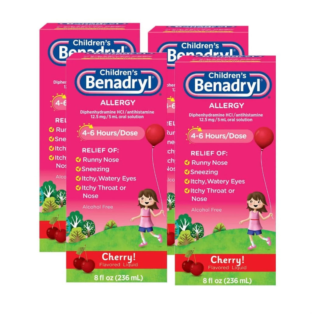 Benadryl of (Pack Liquid 4) Children's Allergy 8 Cherry oz