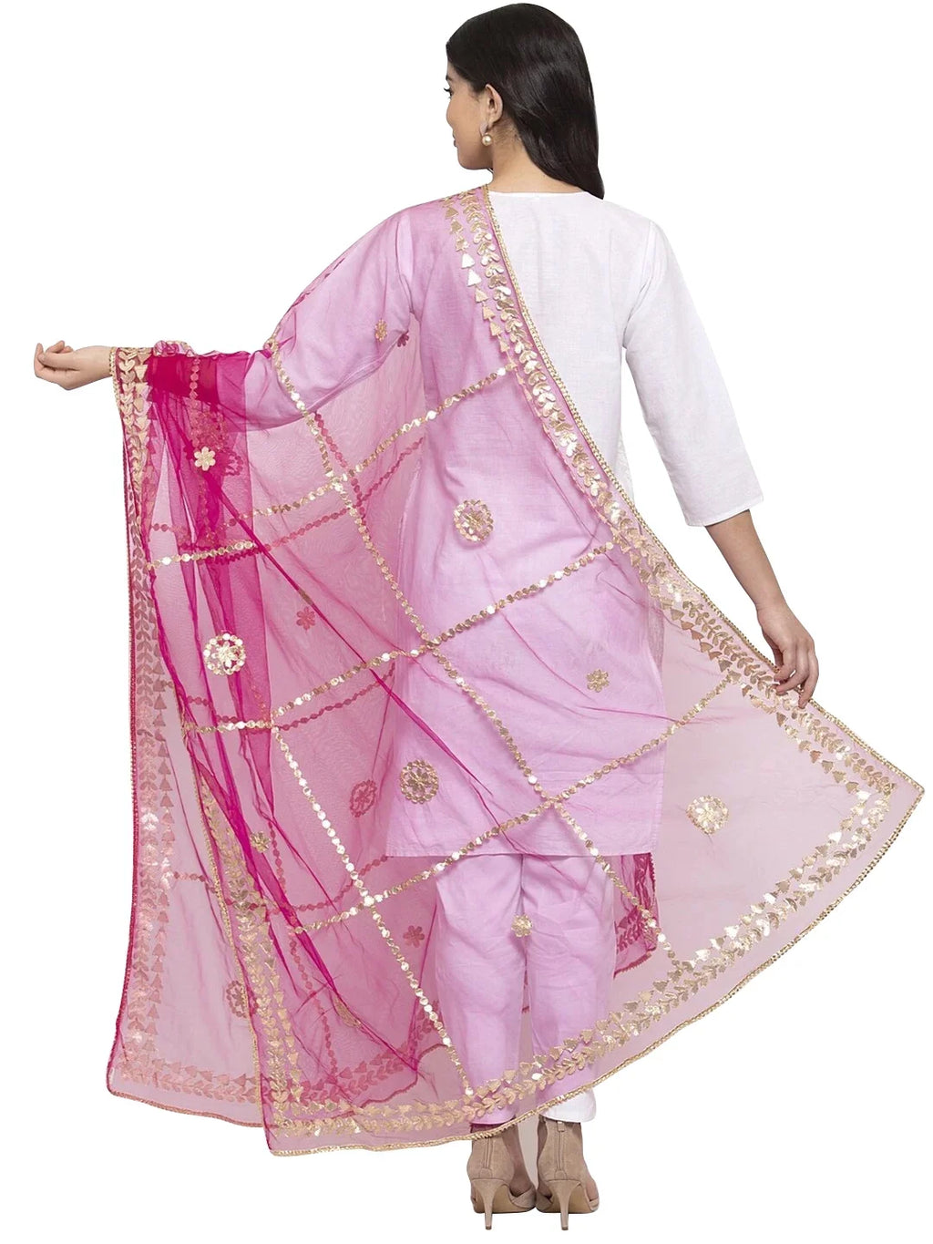 Chunni, Wrap Floral Scarf eloria Stole, Ethnic Magenta Dupatta, Indian Woman's Shawl