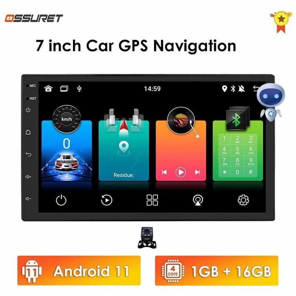 Stereo Head Dash Din 2 GPS Backup With Navigation Double In Android Car Radio System Bluetooth 7" Unit 11 Camera