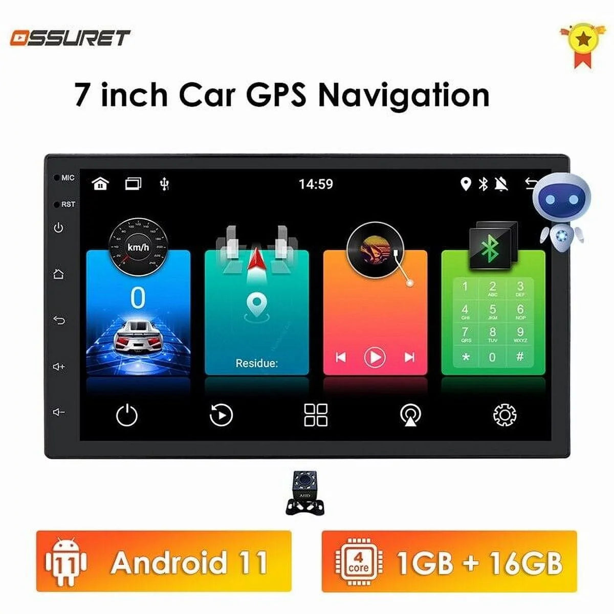 Stereo Head Dash Din 2 GPS Backup With Navigation Double In Android Car Radio System Bluetooth 7" Unit 11 Camera