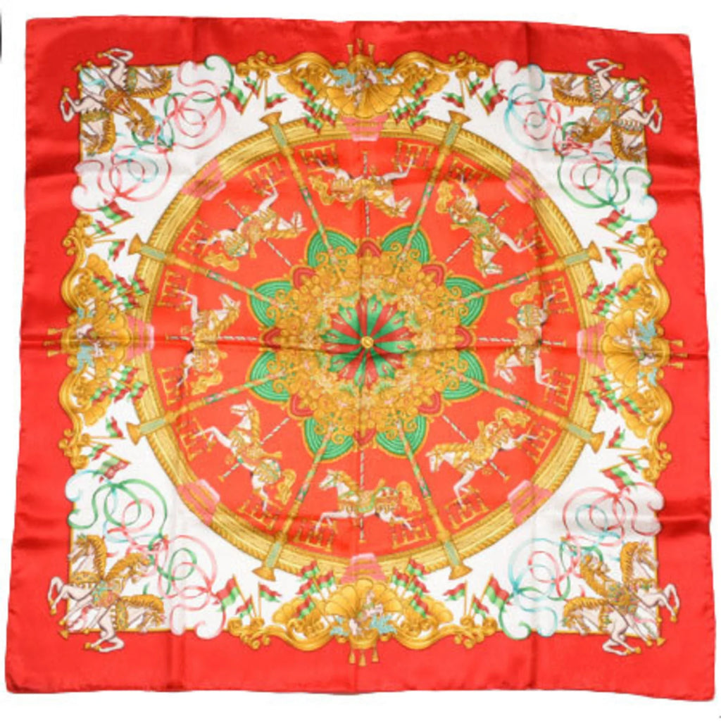 Park PARK White Hermes Red Carre Silk Scarf LUNA (Good) HERMES 90 Pre-Owned Amusement