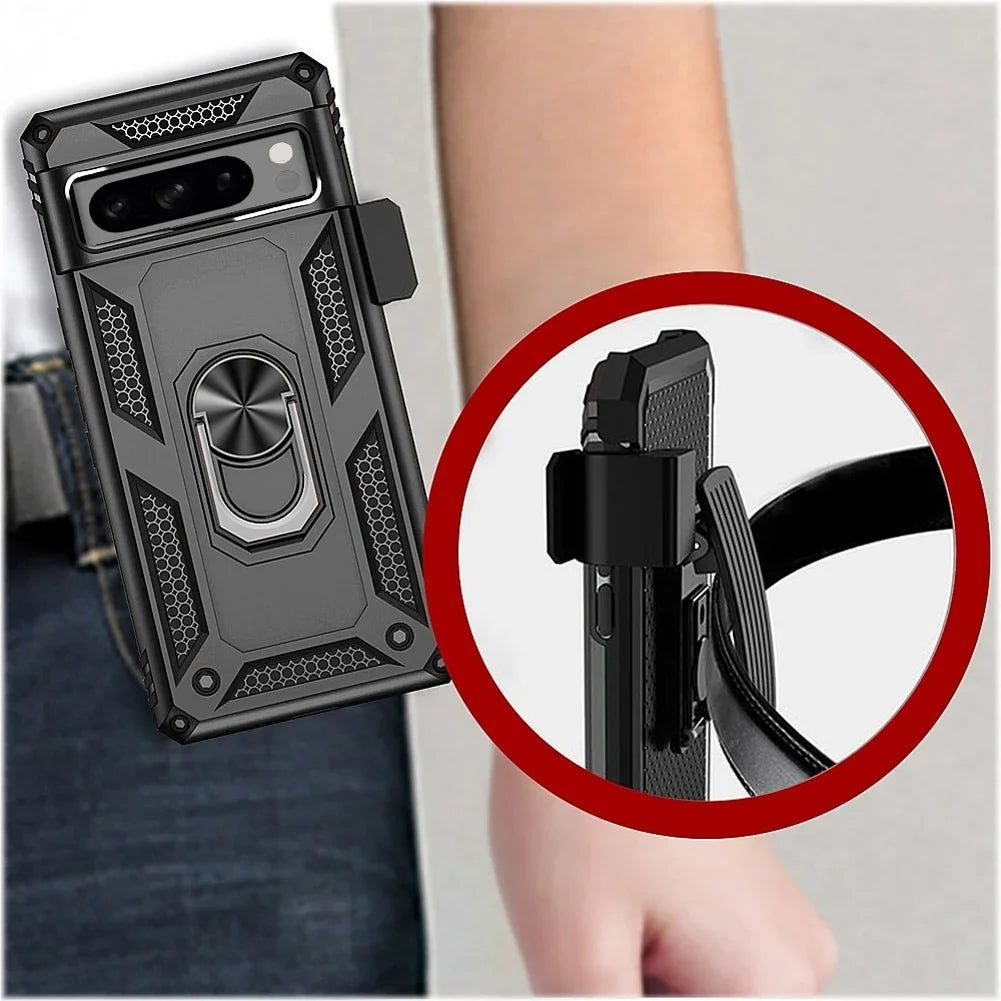 Pixel - for Google Case Ring 8 Clip Pro Drop-Proof Metal Google 8 Armor Cover Pixel Belt Kickstand Swivel Holster with Phones Combo Pro compatible