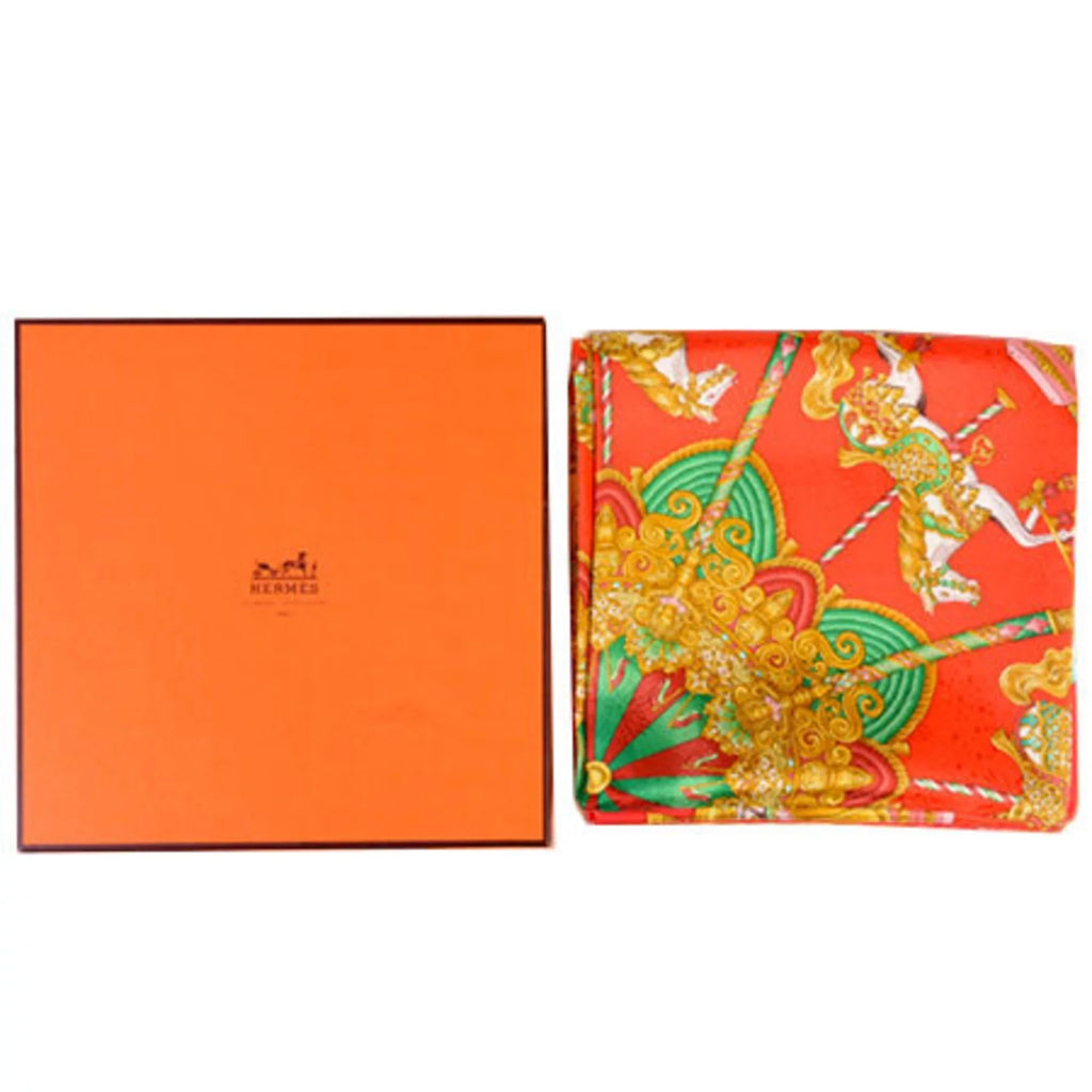 Park PARK White Hermes Red Carre Silk Scarf LUNA (Good) HERMES 90 Pre-Owned Amusement