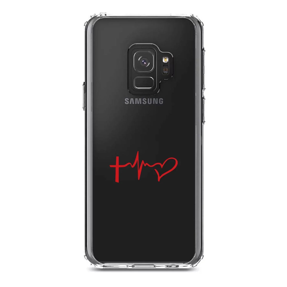 Back - Galaxy - Bumper TPU Protector Samsung Hybrid Heart Clear DistinctInk Shockproof - Cross (5.8" Hope Love Faith Glass for Case Screen) S9 Tempered Screen Acrylic