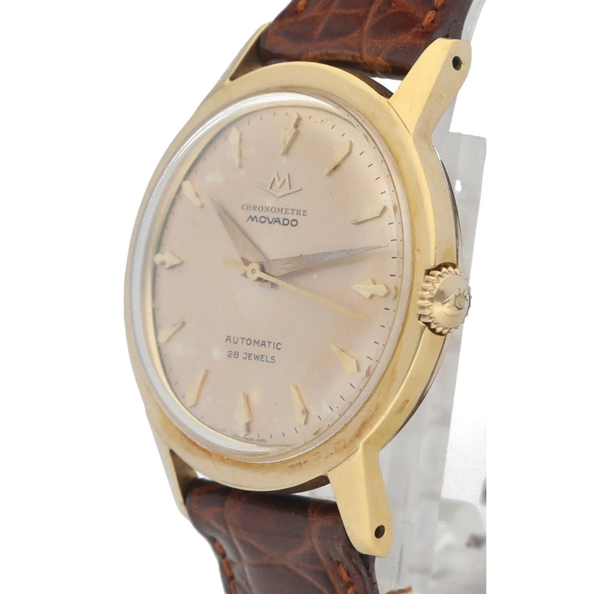 18k Wrist Automatic 34mm Chronometre 1231 Movado Leather Yellow Gold Watch
