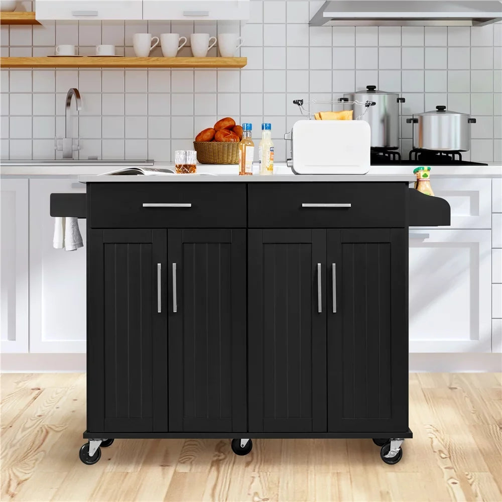 Towel Topeakmart Rolling Island & Spice Bar with Rack, Drawers & Storage Kitchen