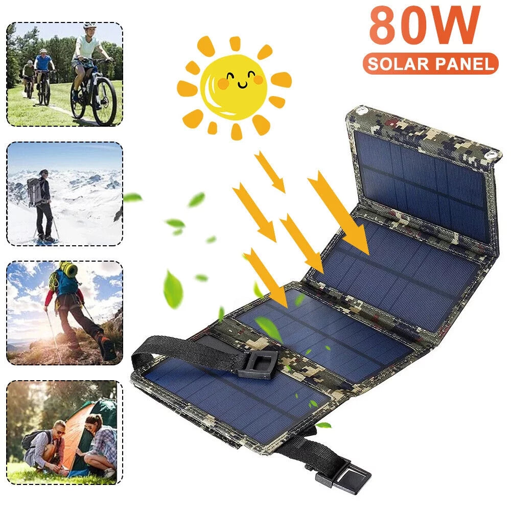 Outdoor Camping Hiking Phone Paddsun Charger Folding USB Power Solar Bank Panel 80W