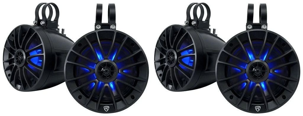 Bluetooth ATV/UTV/RZR (4) inch PT65BR For 6.5 Speakers Rockville LED Tower Powered