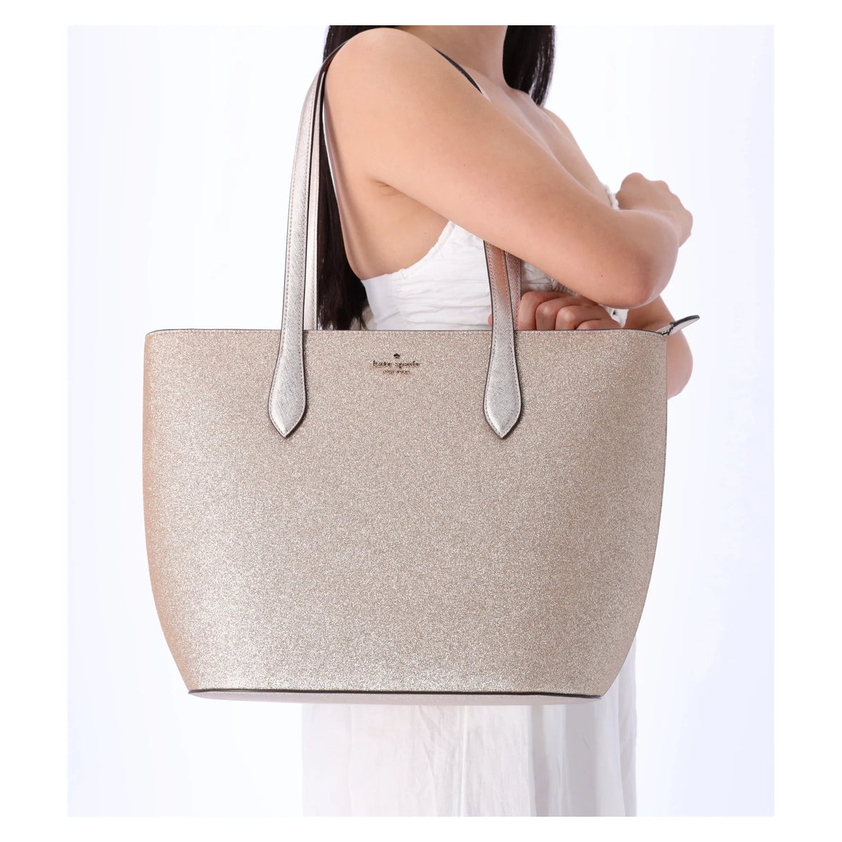 Gold Tote Kate Glimmer Spade Shoulder Top Glitter Holiday Zip Large Bag