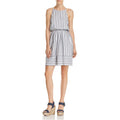 Dress, Small Fit Flare Striped Womens Aqua & Blue,
