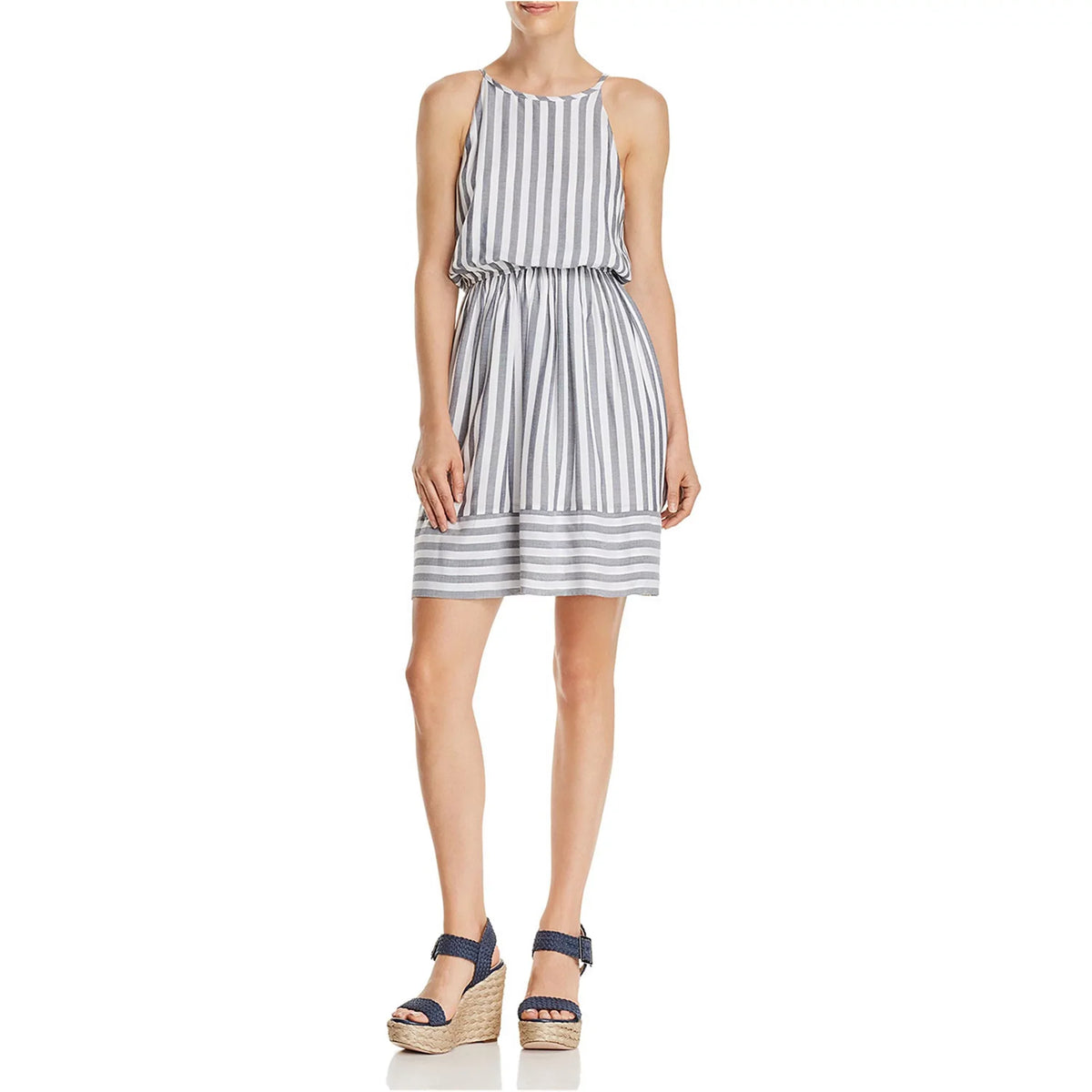 Dress, Small Fit Flare Striped Womens Aqua & Blue,