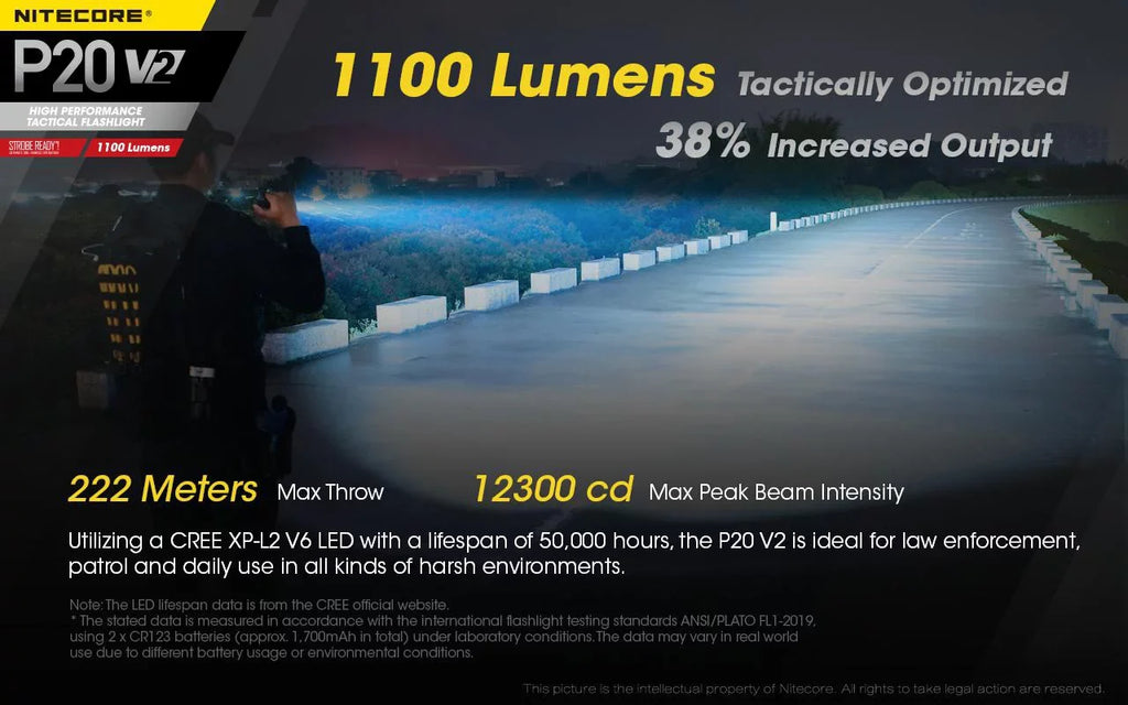 XP-L2 V6 Battery 1100 LED Nitecore w/NL1834R - Tactical Cord USB V2 Combo: Lumens CREE +Free Eco-Sensa Flashlight P20 -