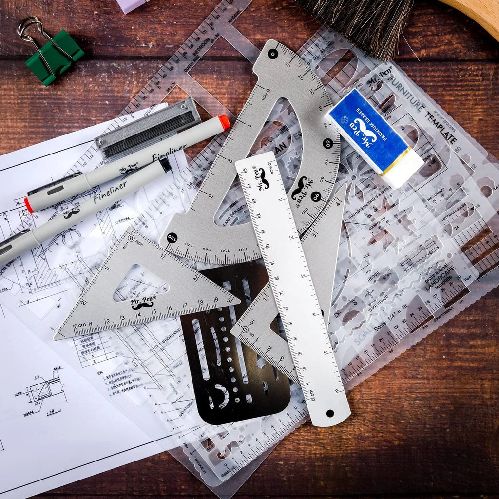 Set, Protractor Set, Compass Professional Set, Drafting Pen- Architect Mr. and Tools Geometry 17 Pcs,