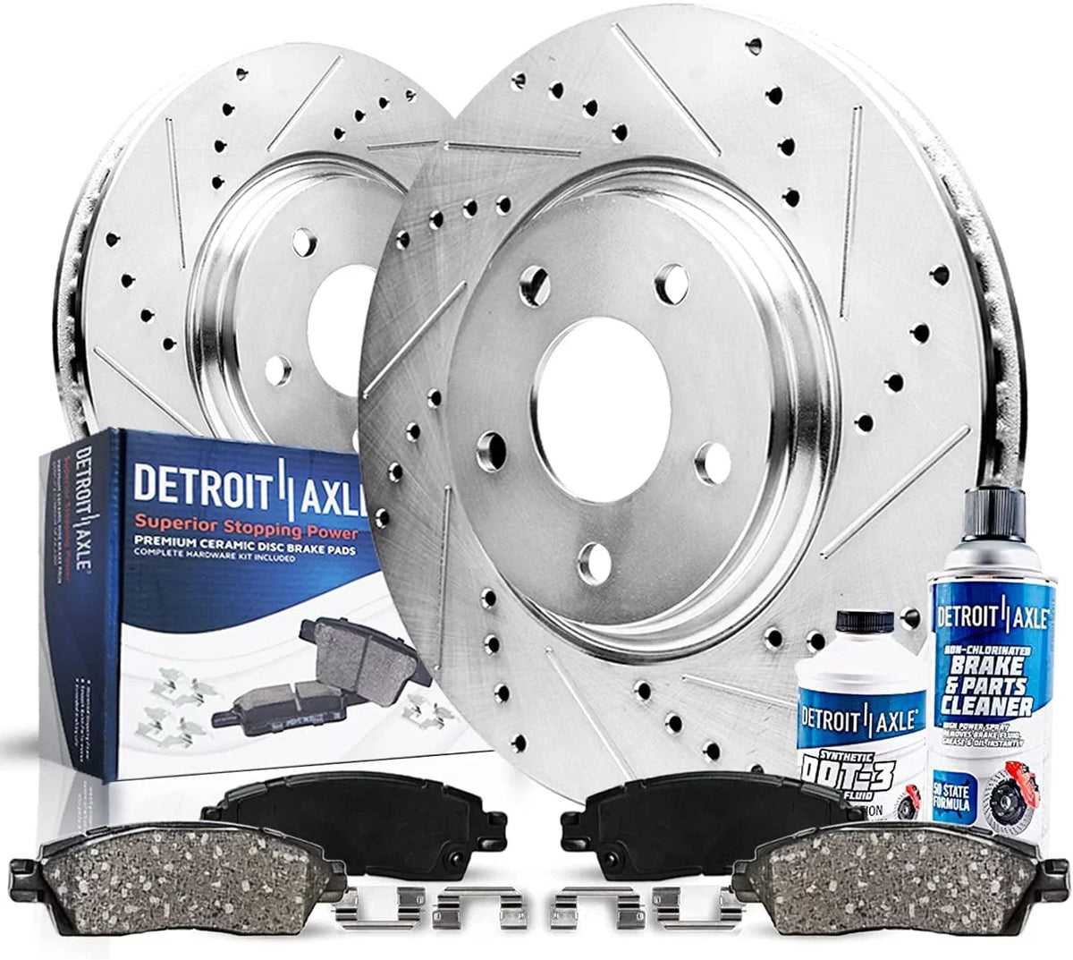 '- Detroit Brake Kit 2016-2020 Disc Hyundai Kia Rotors & Ceramic Sport 12.6" Santa for Fe Replacement Brake Slotted Rotor Brakes 2017-2018 Pads: Front Drilled Axle Sorento