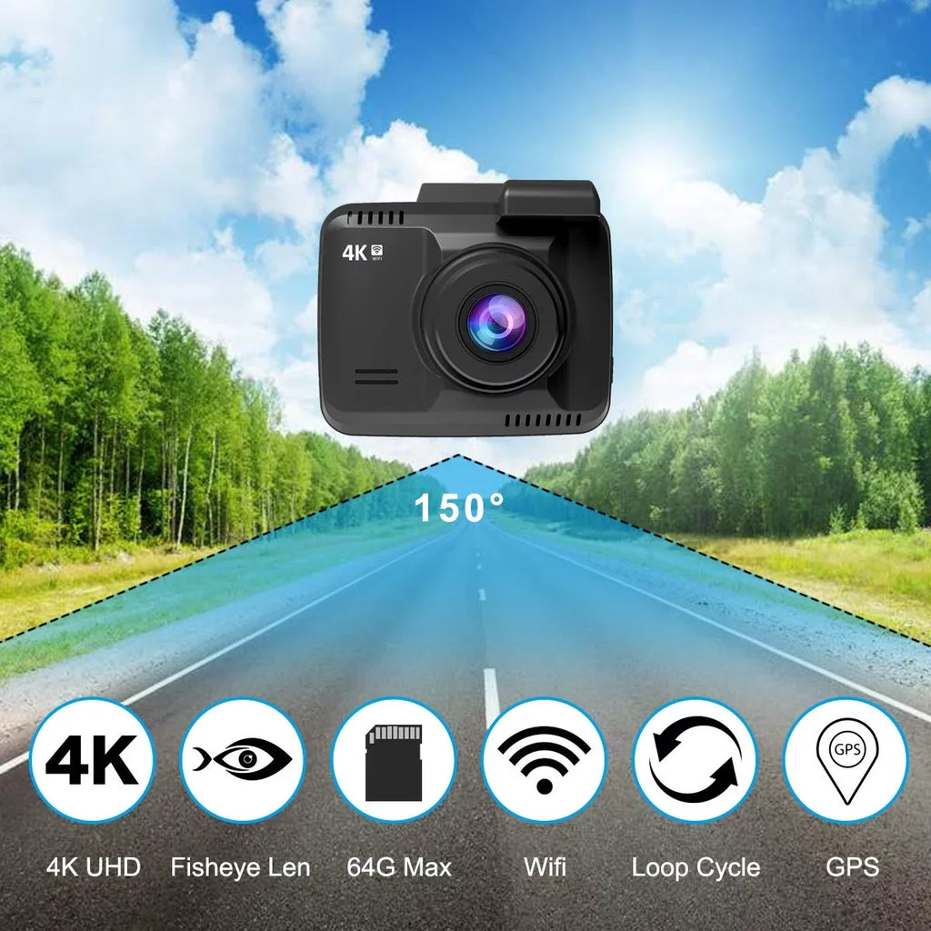 Parking Wide Dashboard G-Sensor, GPS, Dash 24FPS Record, Driving Chip, Iseebiz WDR, View, 2160P Cam, Motion Cam Mode Detect, Recorder 150° Novatek Car Built-in Loop Angle, App WiFi