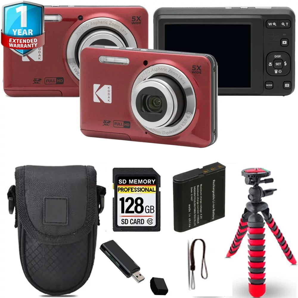 Kodak 1 Tripod PIXPRO FZ55 (Red) Warranty + Digital Yr Spider + Case+ Camera