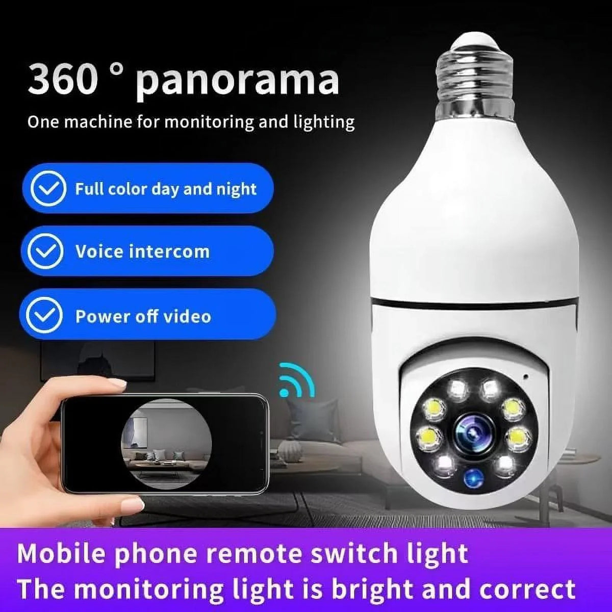 Two Surveillance Bulb Socket Bulb 2.4Ghz Vision/Light Wi-Fi Talk/Night Way &5Ghz 360° Wireless Motion Light Detector Camera IZENGATE E27 2Pack Camera Camera