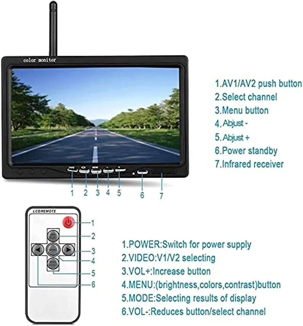 Trucks Rear LCD View Monitor and 7 Wireless Camera for Kit Monitor Trailers RV Bileeko 2 SUV Backup inch Camera Bus