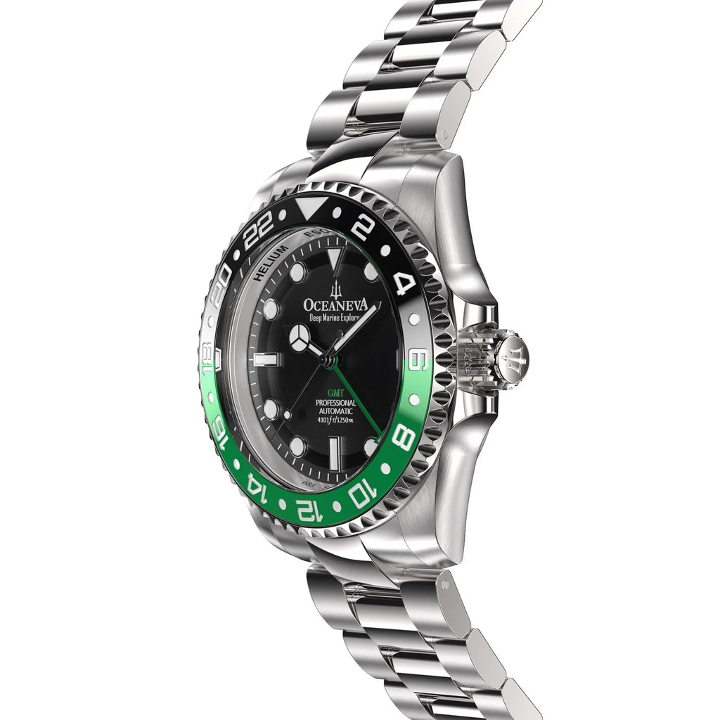 '- Dive Green Watch GMT 1250M Deep Down with Back Movement Screw Explorer Men - For Seal Resistance Case Swimming Watches Oceaneva™ - Bezel Automatic Marine Japan Diver Water Triple Pro Wrist