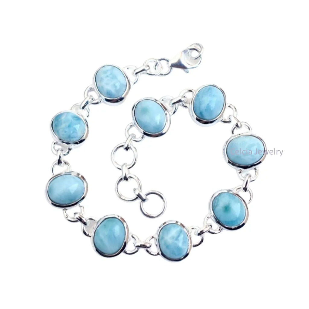 For Him Silver Oval Her Larimar Sterling Handcrafted Bracelet For Genuine 925 Multiple Women, Gemstone Solid Unique Blue Men Bracelet
