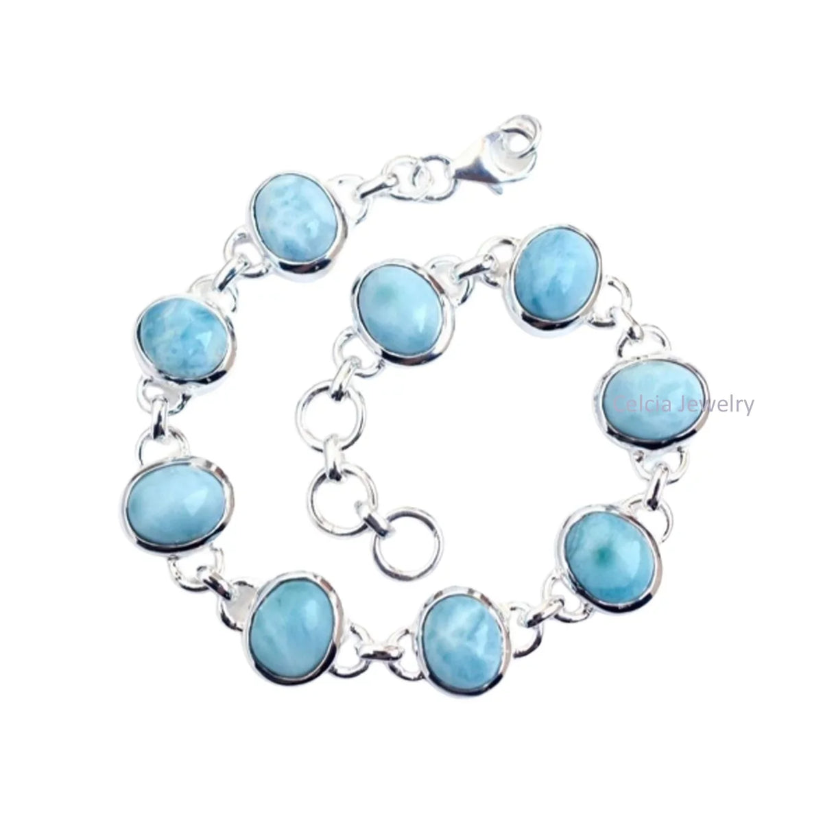 For Him Silver Oval Her Larimar Sterling Handcrafted Bracelet For Genuine 925 Multiple Women, Gemstone Solid Unique Blue Men Bracelet