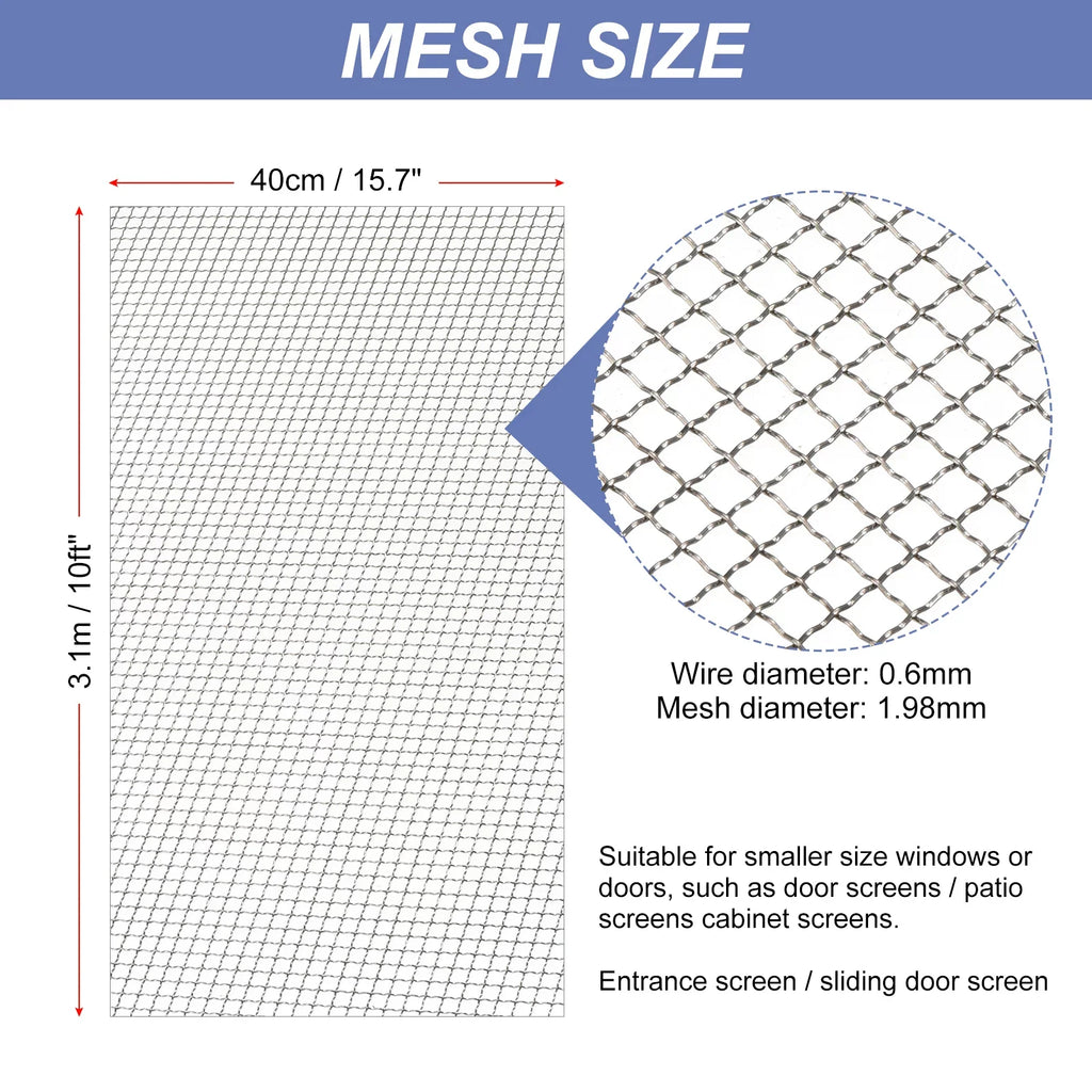 Air Mesh Screen Door Steel Stainless Screen Vent Screen, 304 Wire Woven for Replacement Mesh Window