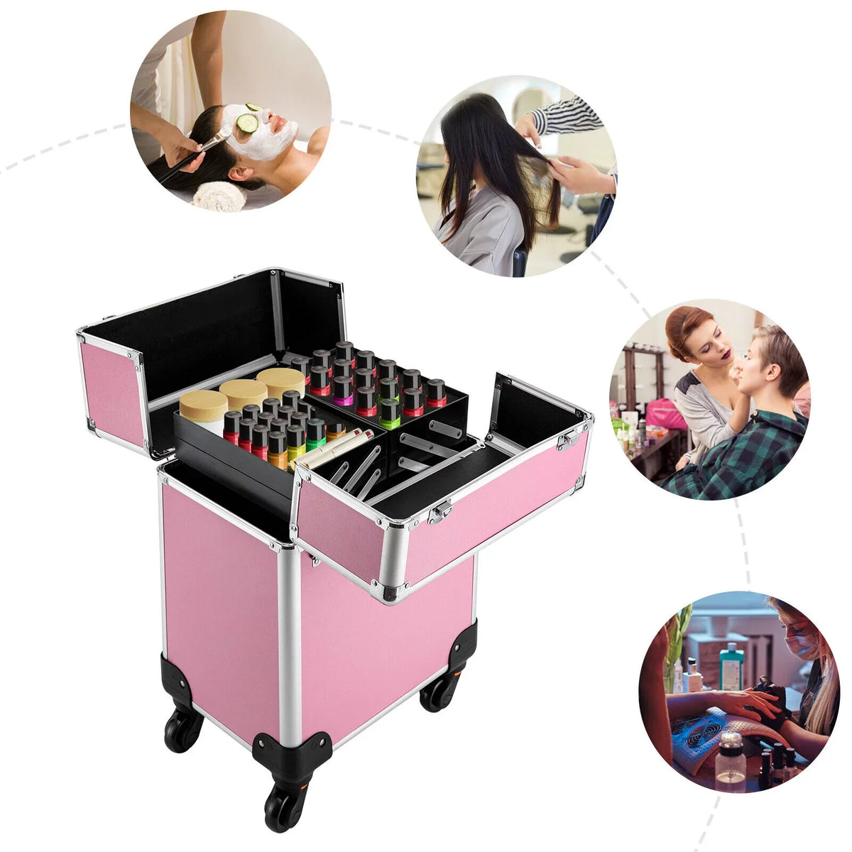 Trolley Wheels Professional Cosmetic Rolling Train 4-Tier Miumaeov Makeup Case Organizer Storage Makeup with