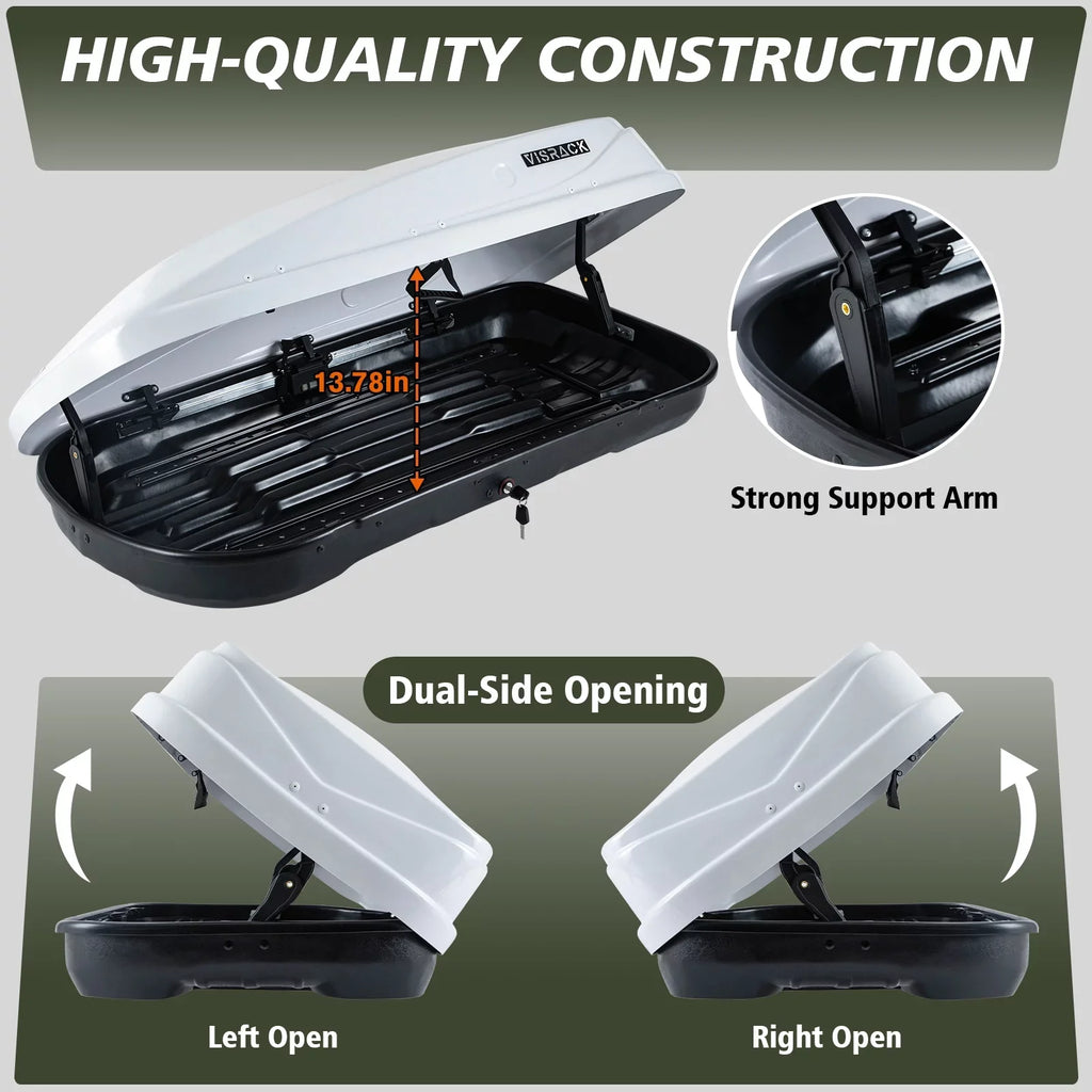 Hard L Rooftop x Box Carrier for with Cargo Waterproof 30.3" Cargo 56.3" Double 13.8" Locks, SUV H, W 13 Large ft³ Rooftop Box Shell Rooftop Cargo x White