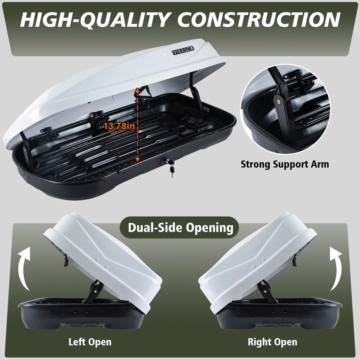 Hard L Rooftop x Box Carrier for with Cargo Waterproof 30.3" Cargo 56.3" Double 13.8" Locks, SUV H, W 13 Large ft³ Rooftop Box Shell Rooftop Cargo x White