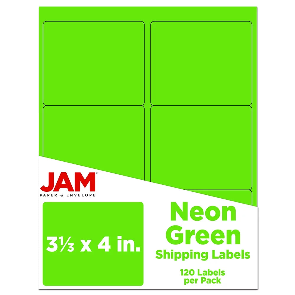 Paper 4, Fluorescent Green, Pack 120 per Large, x Envelope JAM 1/3 & Neon Labels, Address 3 Shipping
