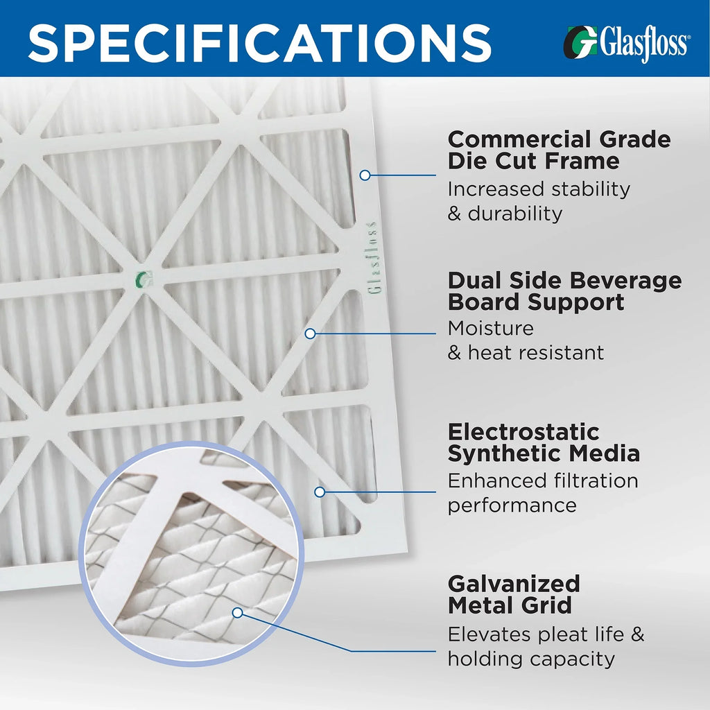 Glasfloss. by 19-1/2 18x20x1 x of 17-1/2 x 13 12 Size: Actual Pleated 7/8 Pack Filters MERV Air