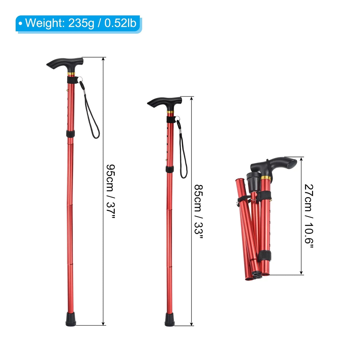 Red, Telescopic Collapsible Poles Trekking Pole 2Pack Aluminum Hiking Alloy Uxcell