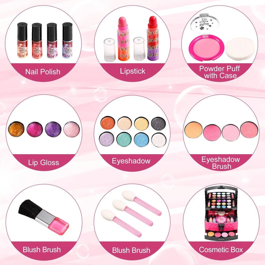 Non-Toxic, Pink for Washable Girl, Girls Birthday Toy Play Kids Pretend Kids, for Makeup Set Real Kit Makeup for Kids Set Vextronic Cosmetic Kit Makeup Beauty Toy