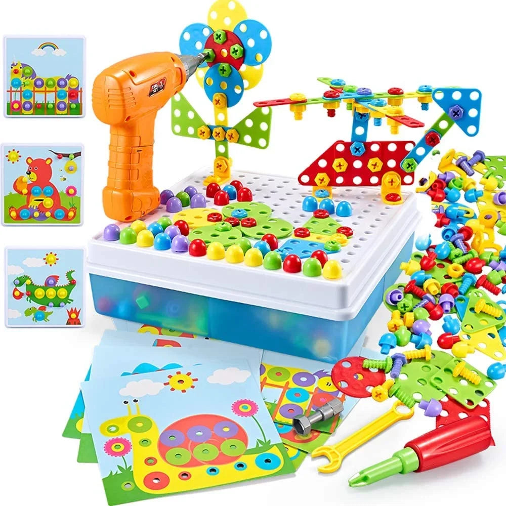 Creative Kids Years Electric Pieces Puzzle Tool Center and for Mosaic Toys, Block Kit, Drill Learning Drill Engineering 224 Set Education Screwdriver Old Game Building Activities Toy, Ages STEM 3-10