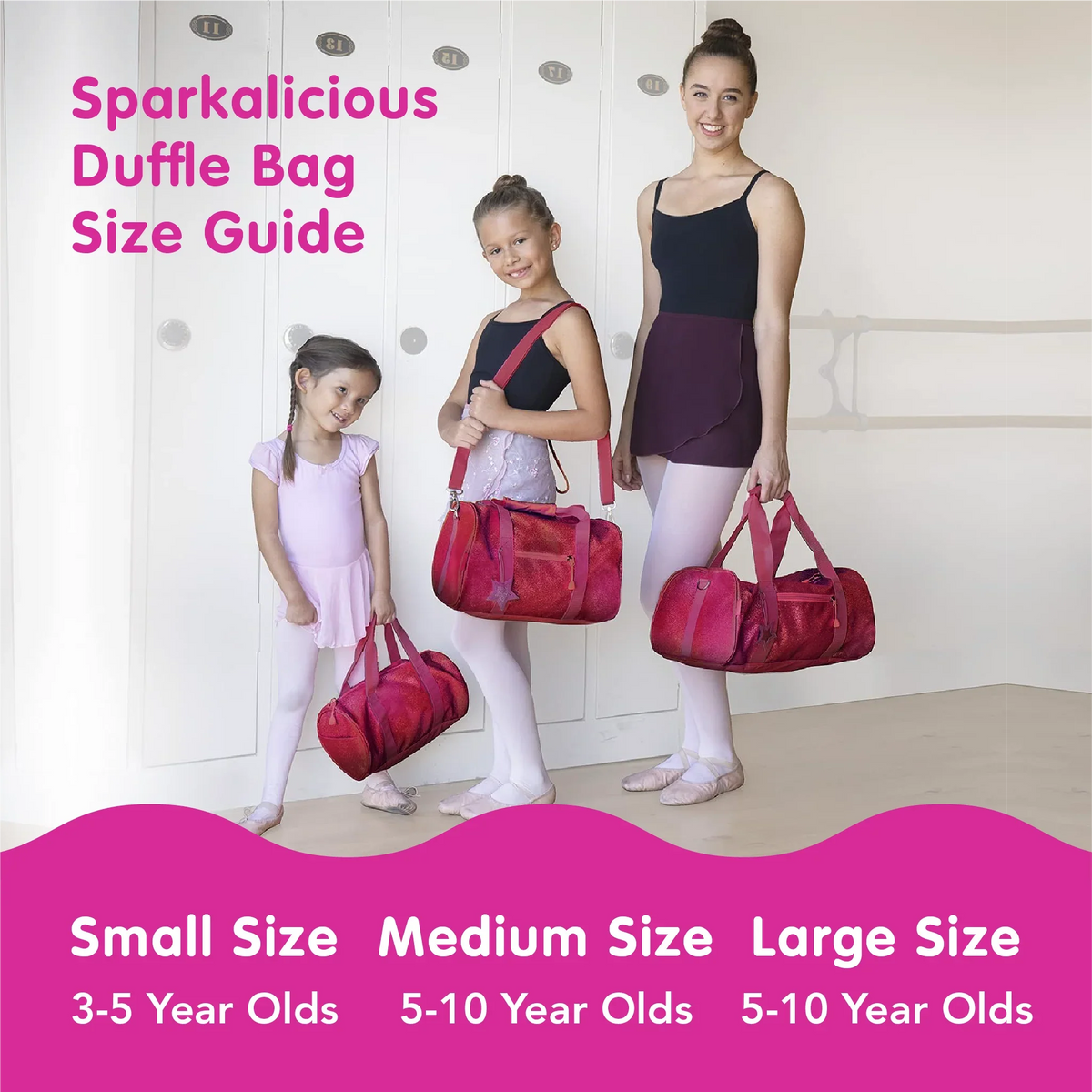 Sparkalicious Bixbee School and Sports, Bag Small, Large, and Kids Dance, Medium Pink Duffel for