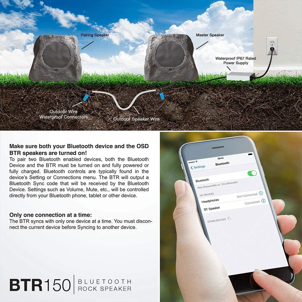 Bluetooth Audio Brown OSD Sandstone 5.25 Weather – Outdoor Speaker Canyon inch 120W Rock Resistant,