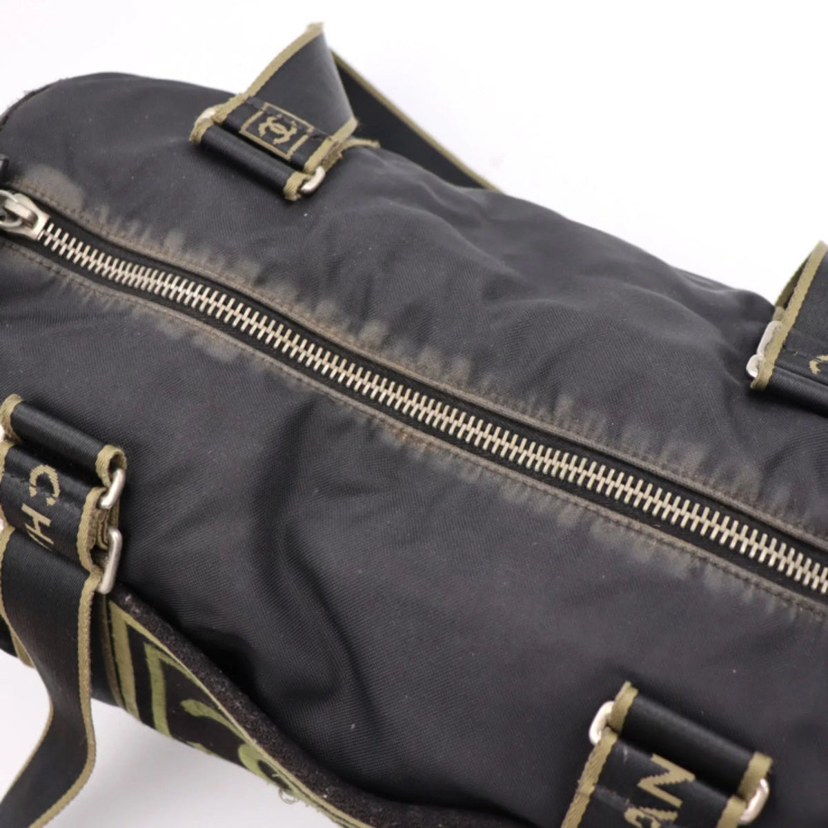 (Fair) Travel Nylon Bag Shoulder Sport Cylindrical Canvas Line Chanel Pre-Owned 10 Boston CHANEL Green Cocomark Khaki Series Round