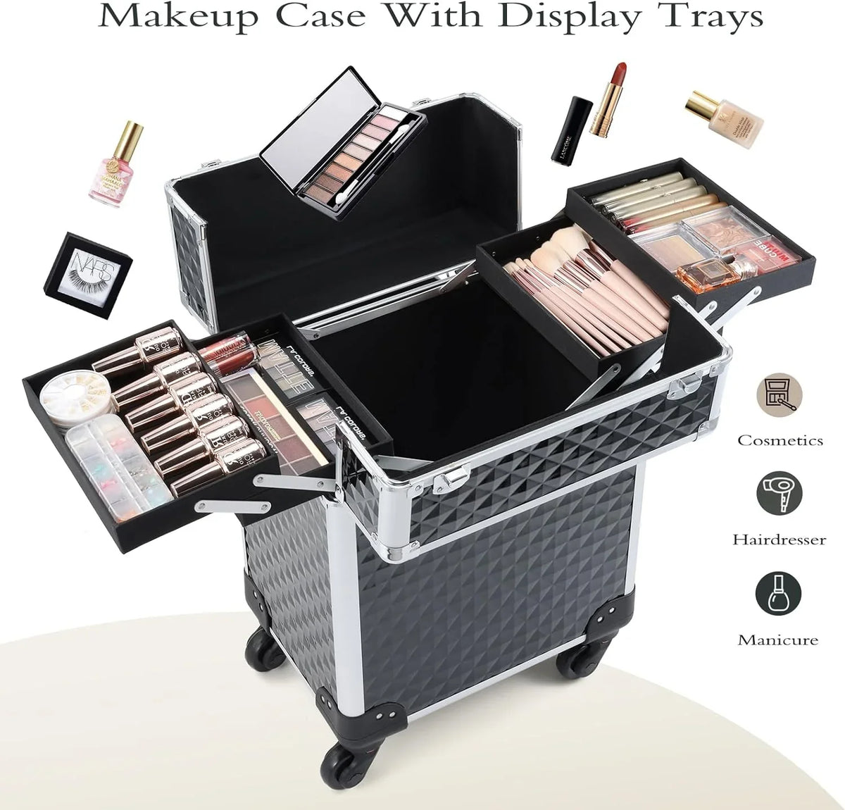 Rolling Joligrace Case Makeup Trolley Box Large Organizer Makeup Cosmetic