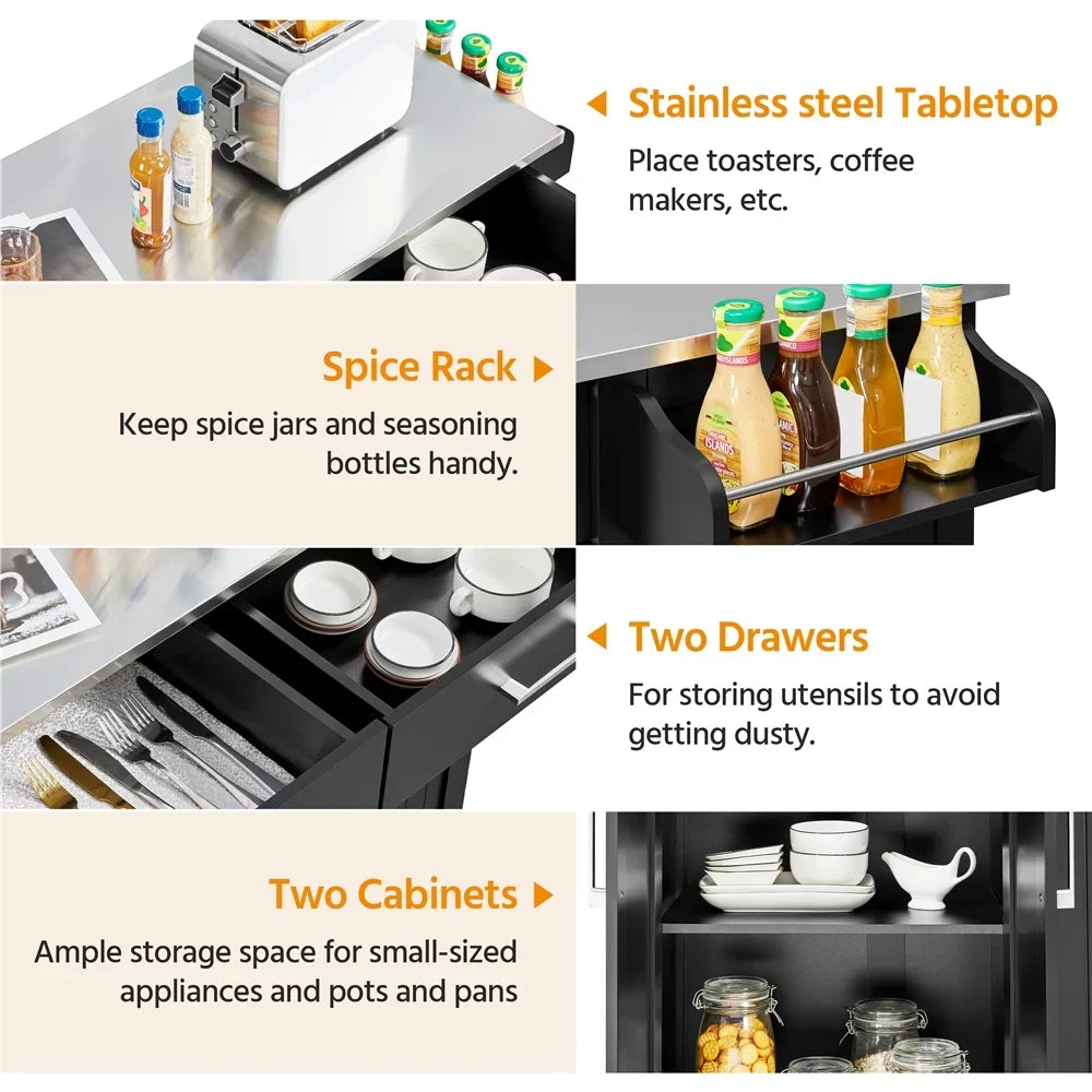 Towel Topeakmart Rolling Island & Spice Bar with Rack, Drawers & Storage Kitchen