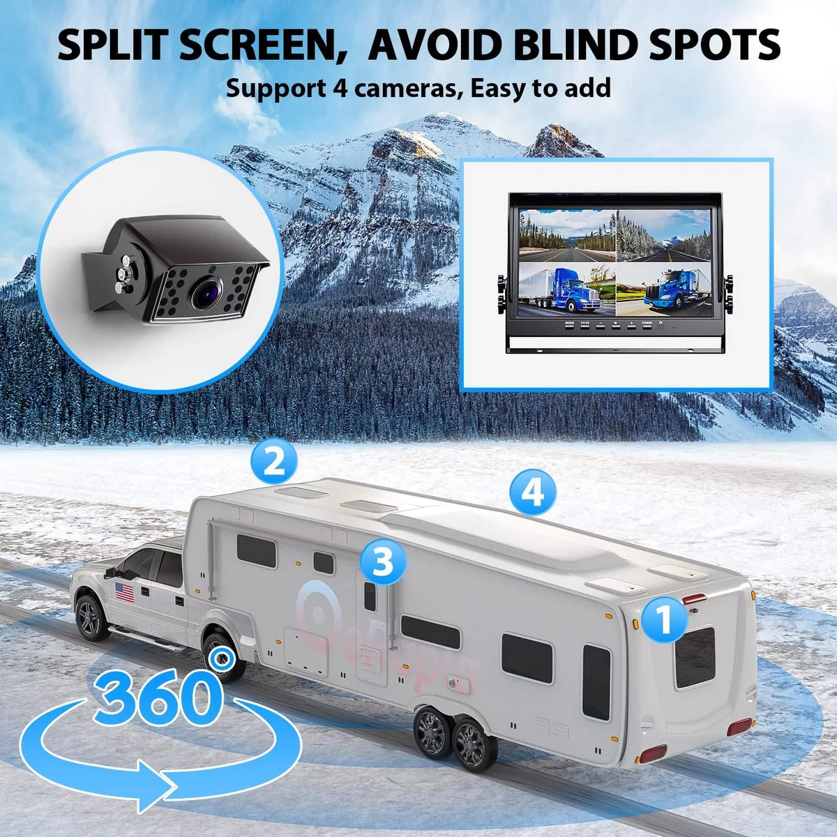 IP69 Camera Waterproof Camera Backup or for Van Trailer 10'' RV Backup eRapta HD Car Wired Monitor Truck 1080P