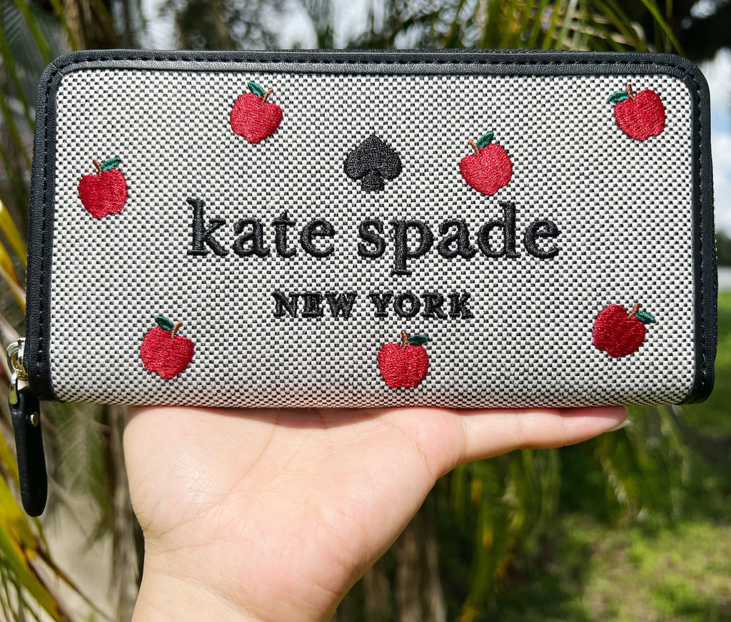 Kate Ella Large Toss Embroidered Multi Continental Wallet Zip Apple Spade