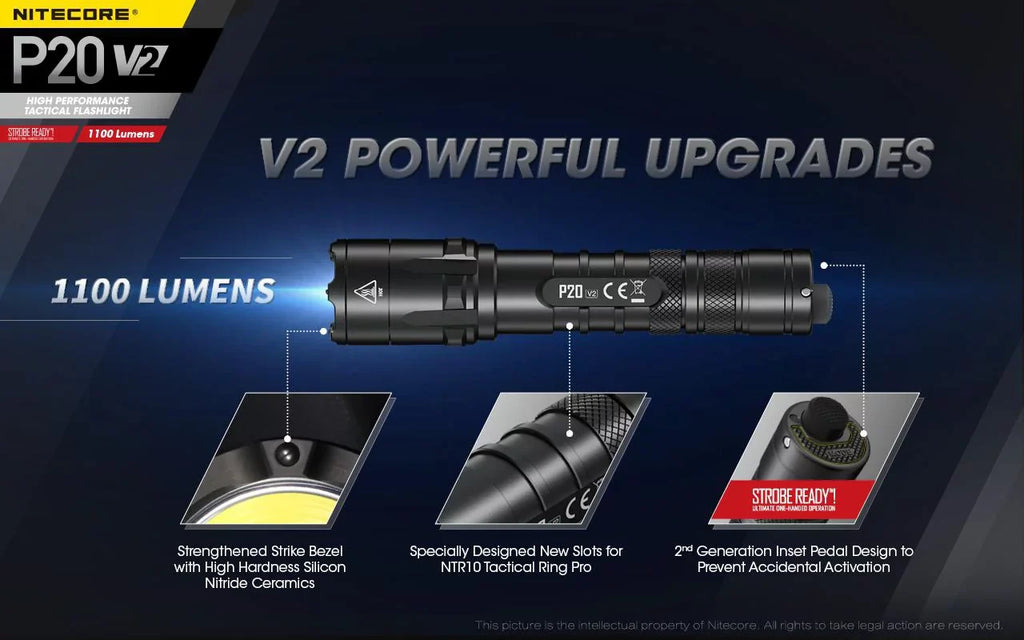 XP-L2 V6 Battery 1100 LED Nitecore w/NL1834R - Tactical Cord USB V2 Combo: Lumens CREE +Free Eco-Sensa Flashlight P20 -
