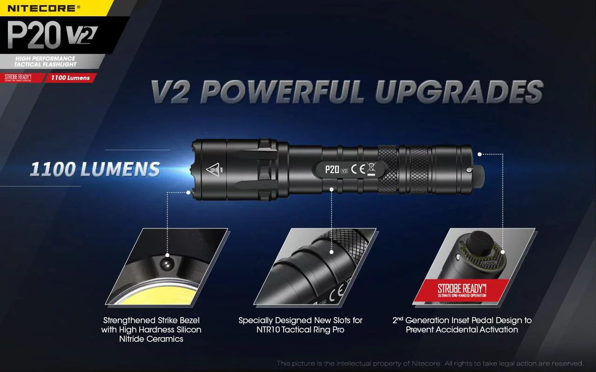 XP-L2 V6 Battery 1100 LED Nitecore w/NL1834R - Tactical Cord USB V2 Combo: Lumens CREE +Free Eco-Sensa Flashlight P20 -