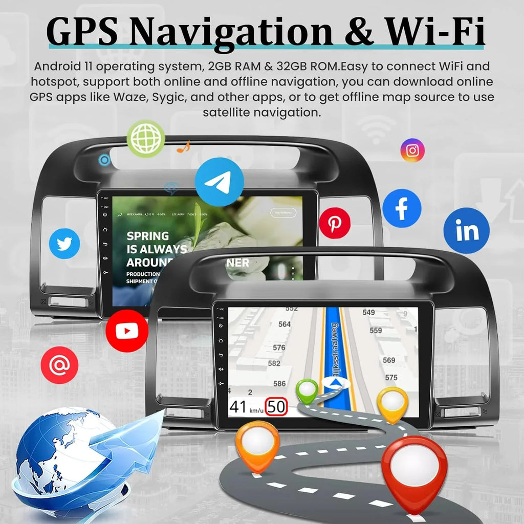 Camera Dual Camry Built with Auto Radio GPS, 2000-2006, Andriod Rear Android 2+32G View WiFi, THONZER Carplay Inch Stereo For 9 Link, Car and Wireless Toyota Mirror Touchscreen in USB +