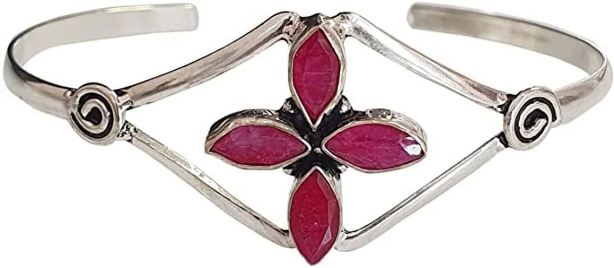 Modern Jewelry Plated Bracelet Red Women, Cuff Silver Designer Gemstone Natural Boho Fashion Tribal Ruby Handmade Bracelet, Bohemian for Party Design