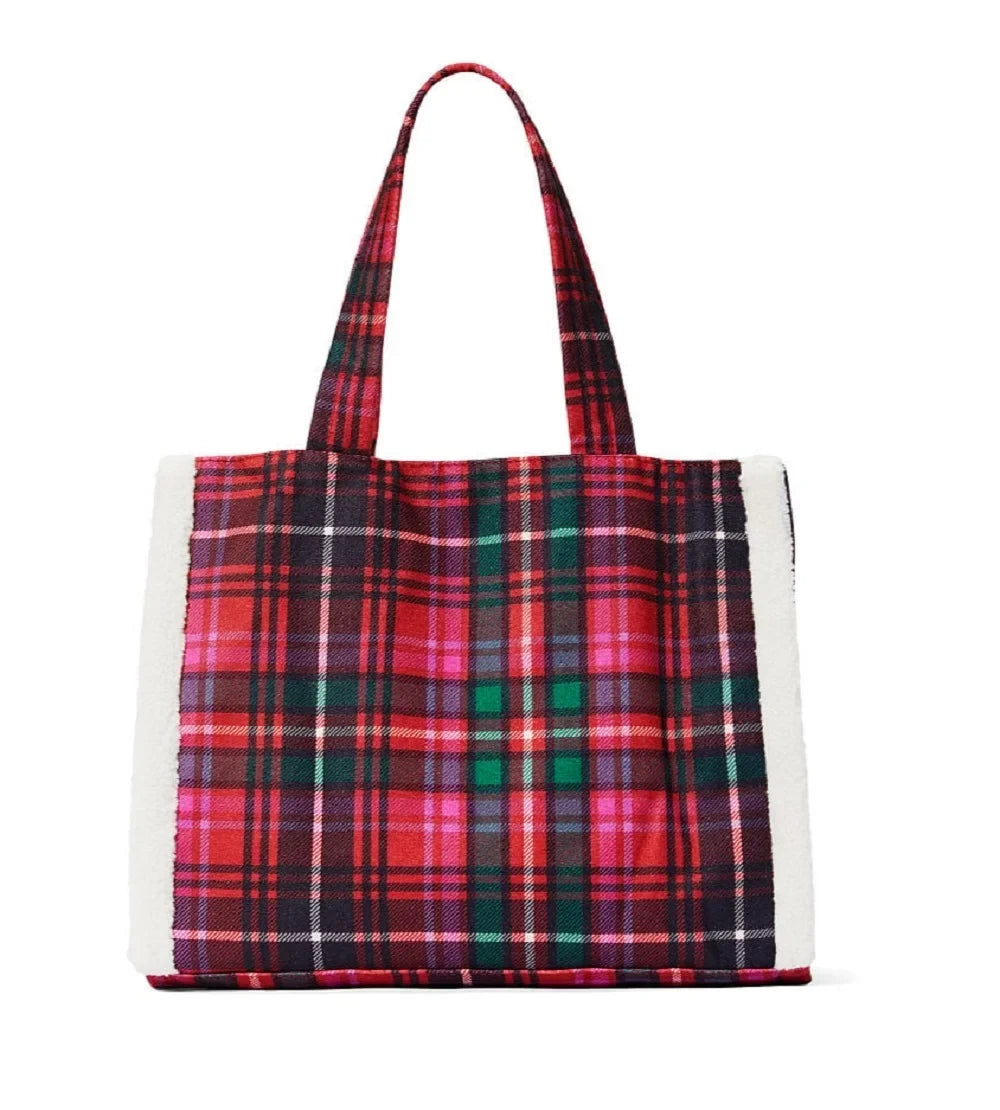 Secret 2022 Limited Bag VS edition Tote Trim Fleece Plaid holiday Victoria’s NWT