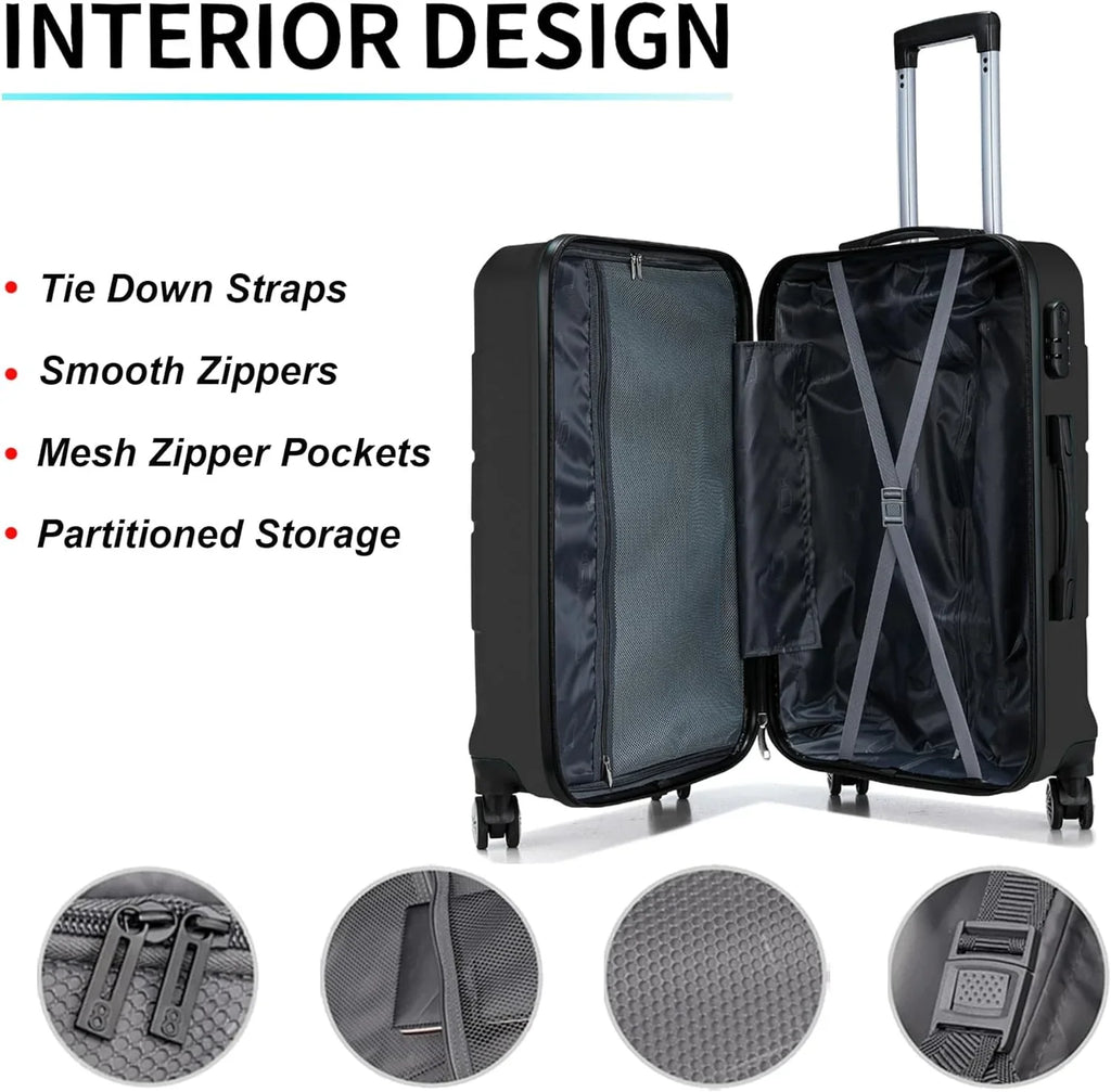 Wheels Sets inch Code Sets Suitcase and Lock Suitcase Hardshell ABS/PC 3 20'' () 28 Luggage Lightweight Travel 24'' Piece Spinner with Durable